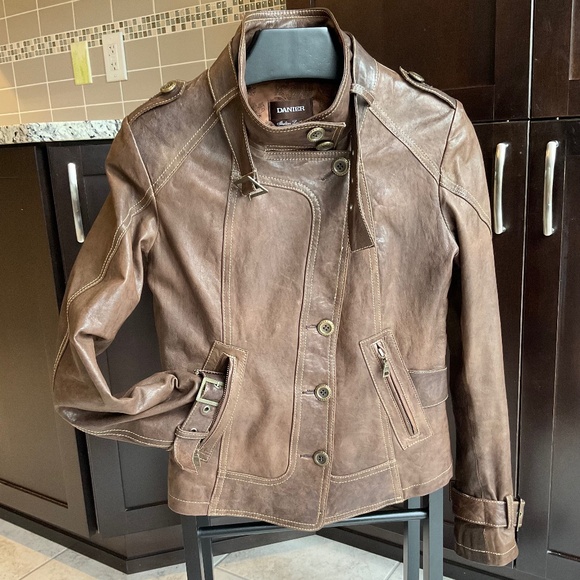 Danier Italian Leather Brown Biker Moto Jacket - Picture 7 of 16